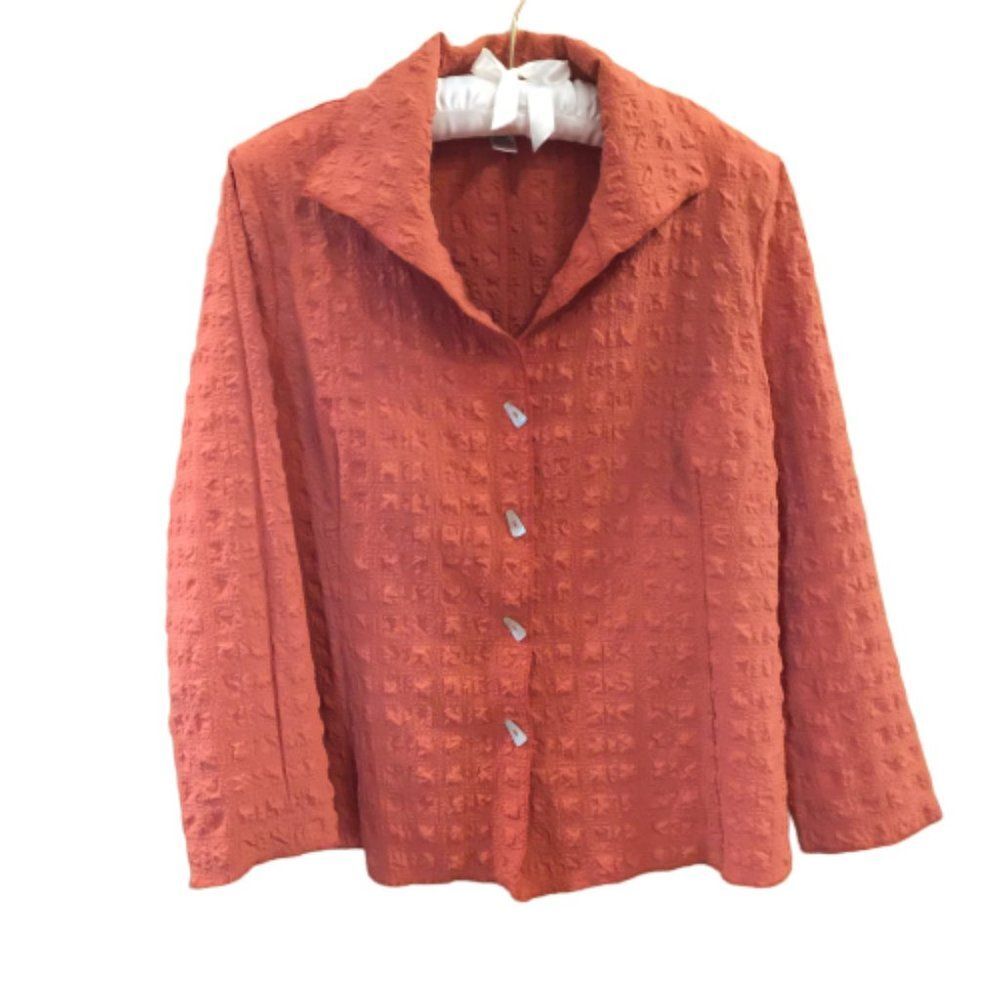 RAFAEL Orange Ruched Button Up Long Sleeve Blouse 1X